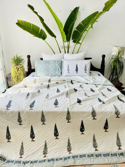 Blue Cyprus Hand Block Printed Cotton Bedding Set