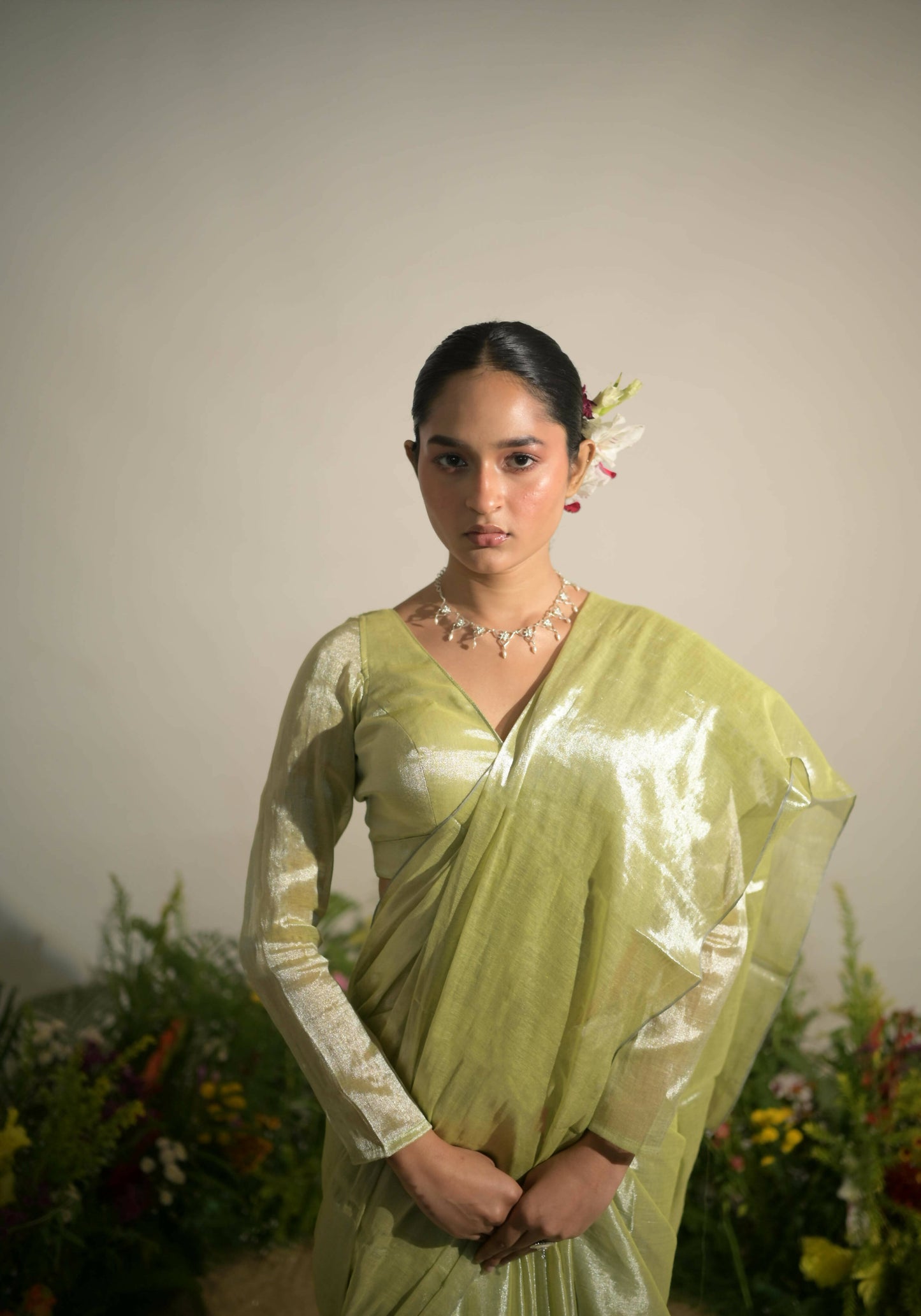 Jade Paradise Neon Green Tissue Saree