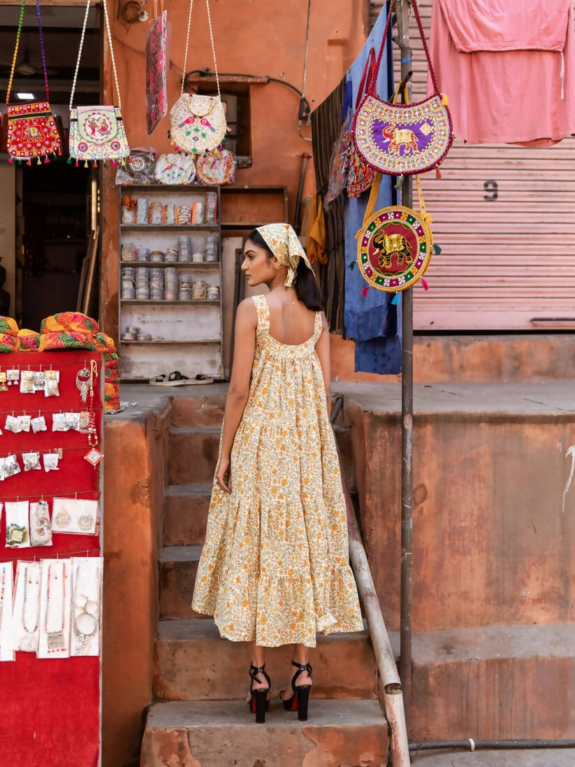 Mango Slush Dress - Printed Cotton Tiered Midi Dress