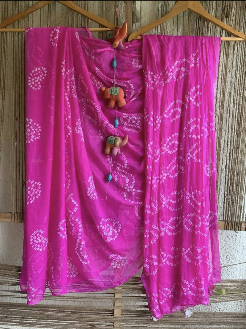 Pink Bandhani Chiffon Saree