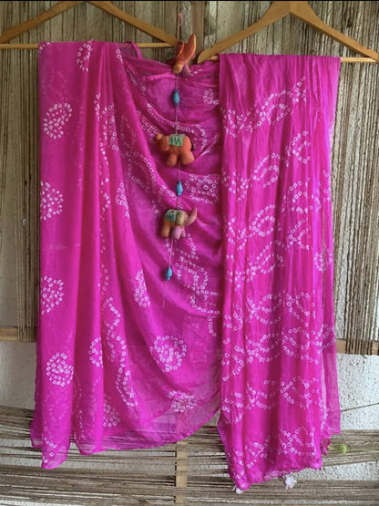 Pink Bandhani Chiffon Saree