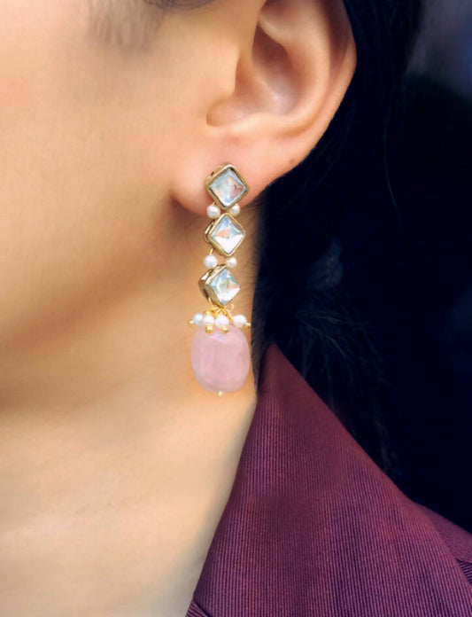 Natural Stone and Kundan Dangler Earrings