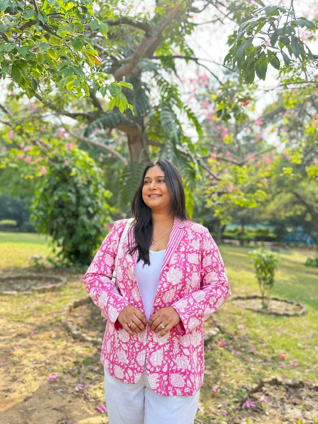 Floral Block Printed Blazer - Pink