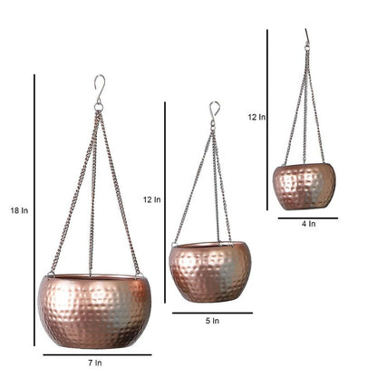 Hanging Copper Hammered Apple Planter Set of 3