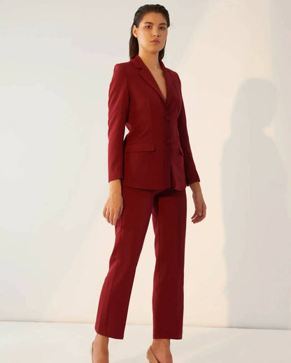 Iconic - Maroon Blazer With Straight Pants (Set)