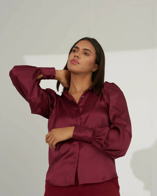 Power Play - Maroon Satin Shirt