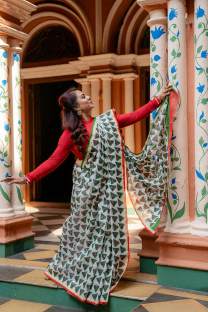 Mishti Paan Screen Print Saree on Begumpur Cotton