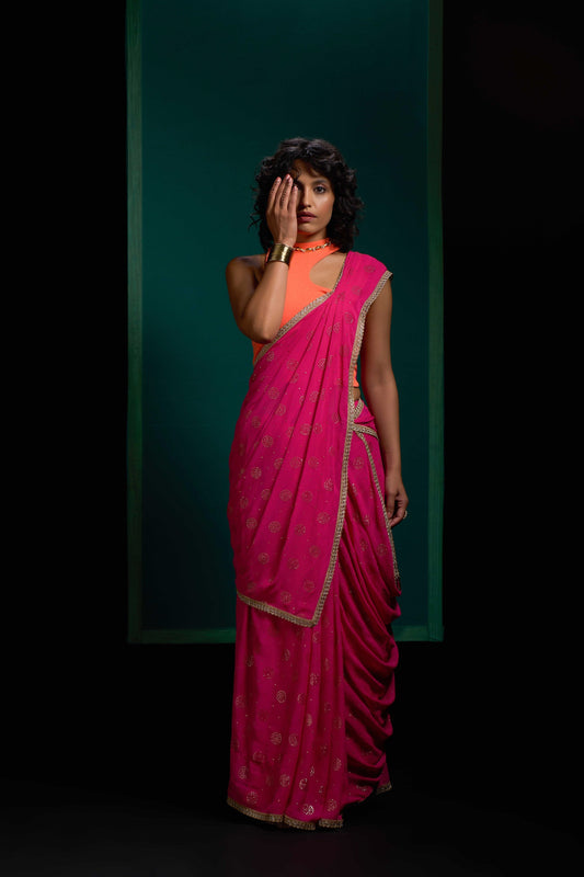 Solid Gota Border Saree