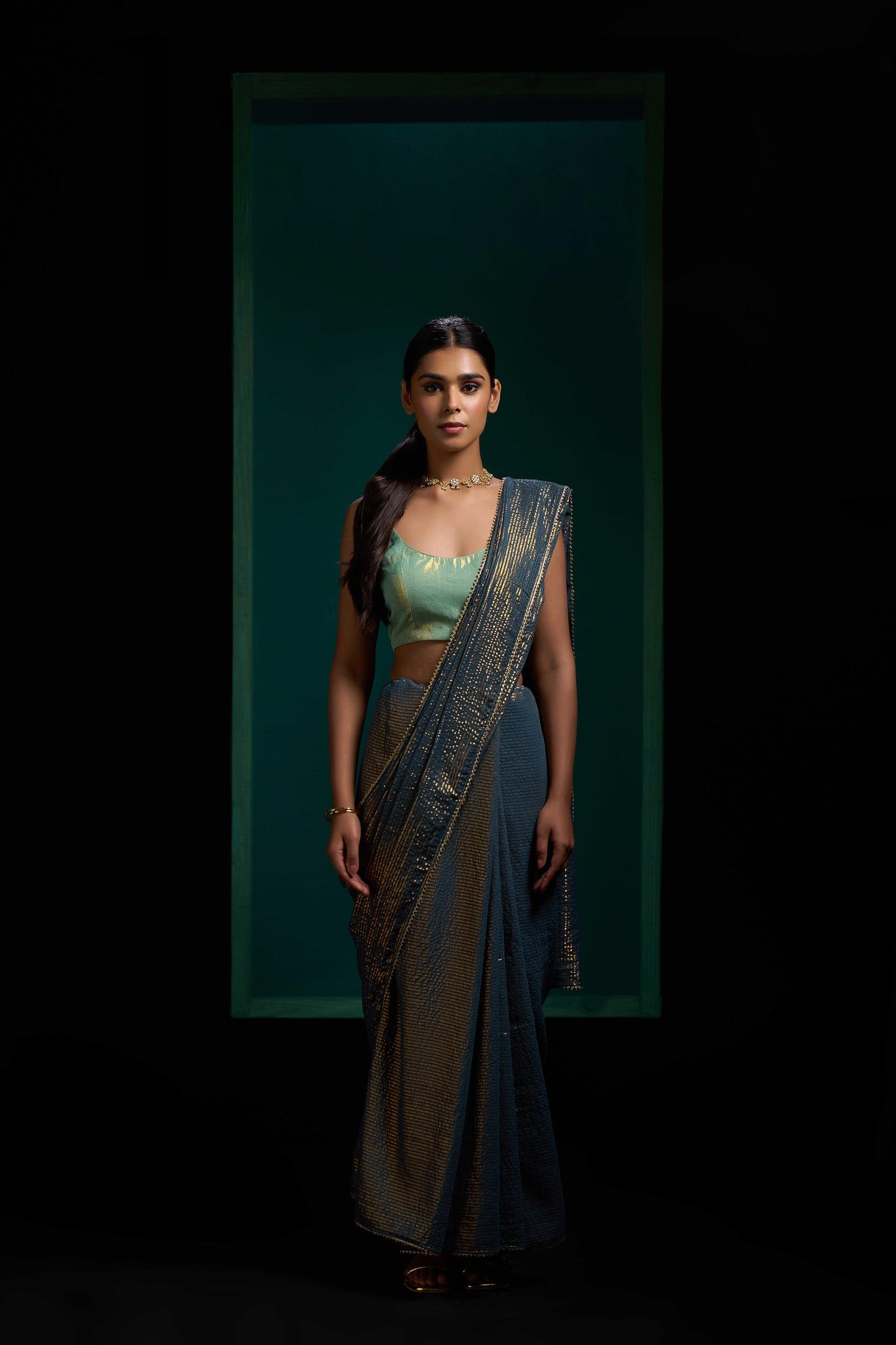 Peacock Blue Zari Saree