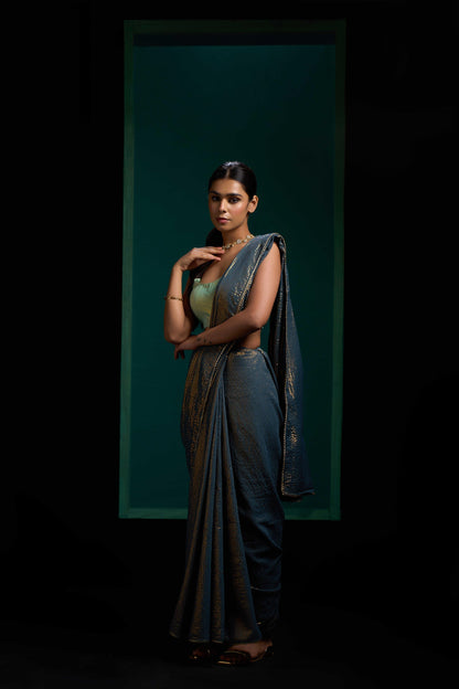 Peacock Blue Zari Saree