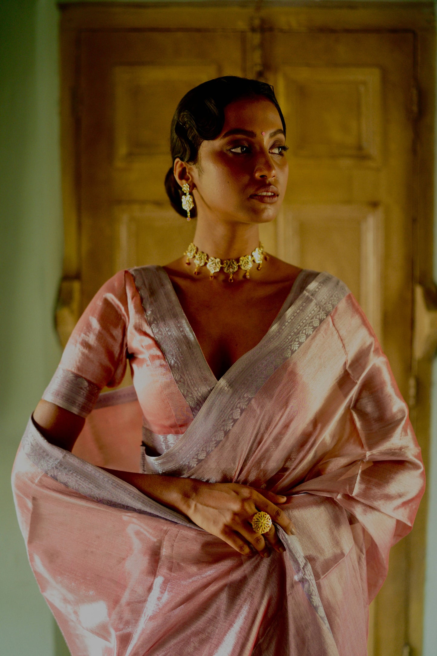 Glory To The Crown Handwoven Mulberry Silk Tissue Saree