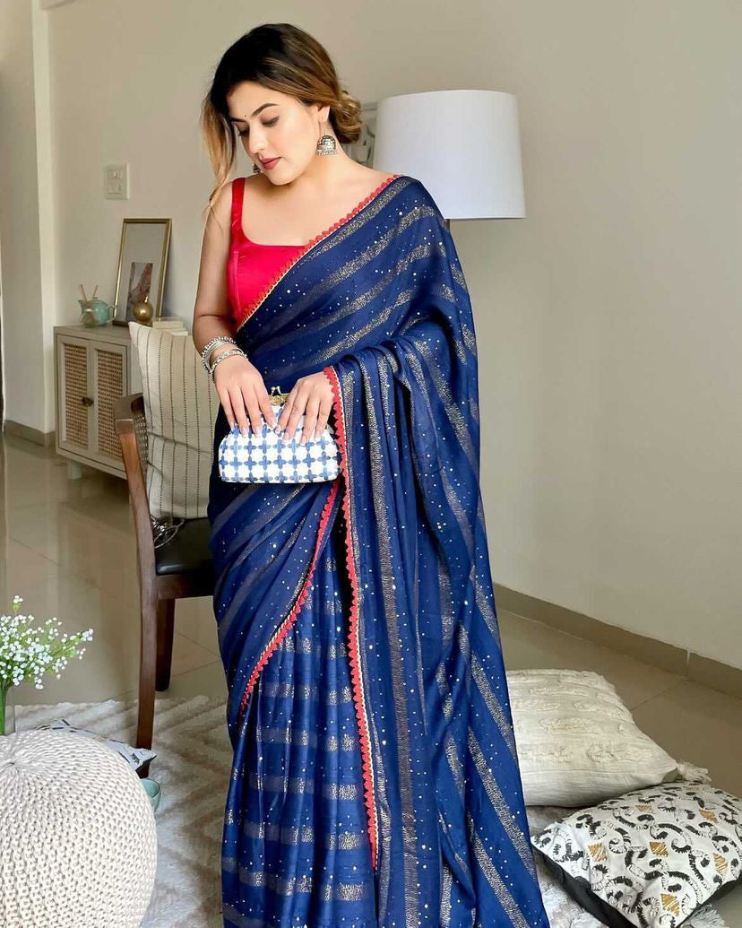 Blue Sapphire Gold Zari Weave Saree