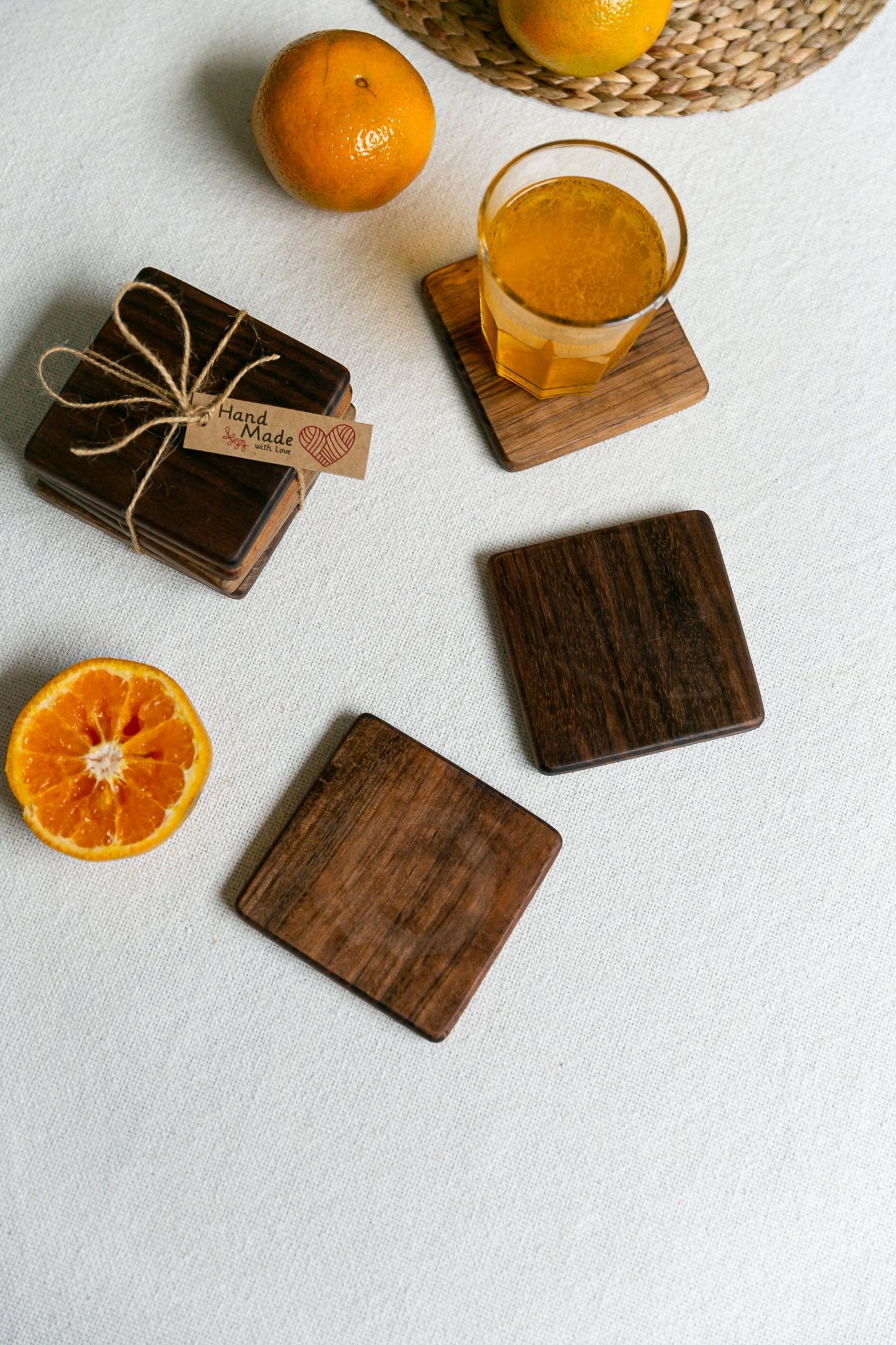 Solid Walnut Wood Square Coasters (Set of 4)