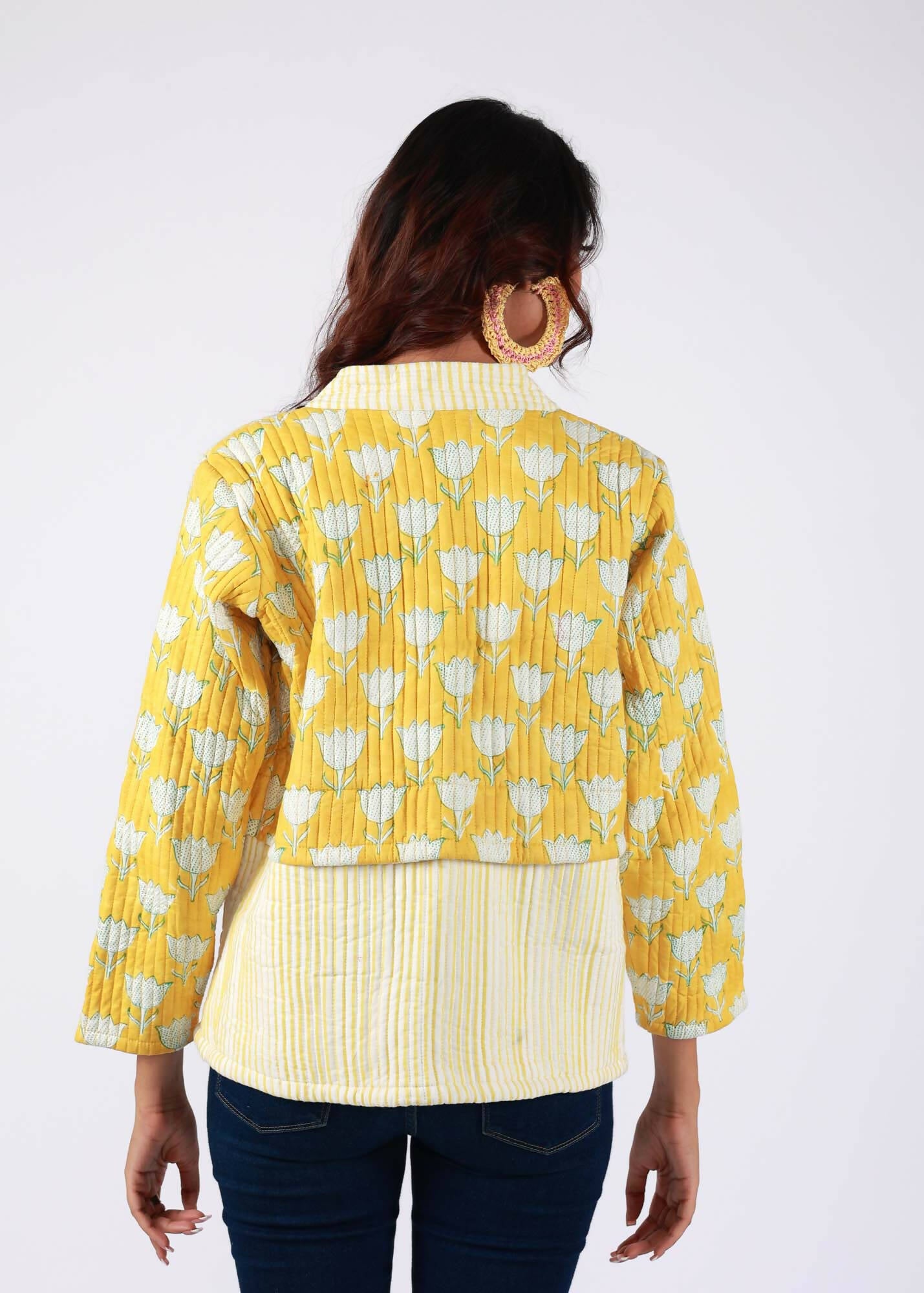 Cockatiel Handblock Printed Yellow Jacket