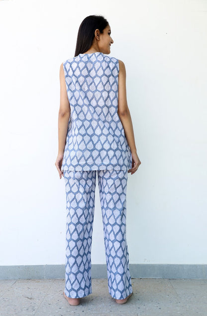 Nina Hand Block Print Top Pj 2pc SET