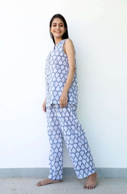 Nina Hand Block Print Top Pj 2pc SET