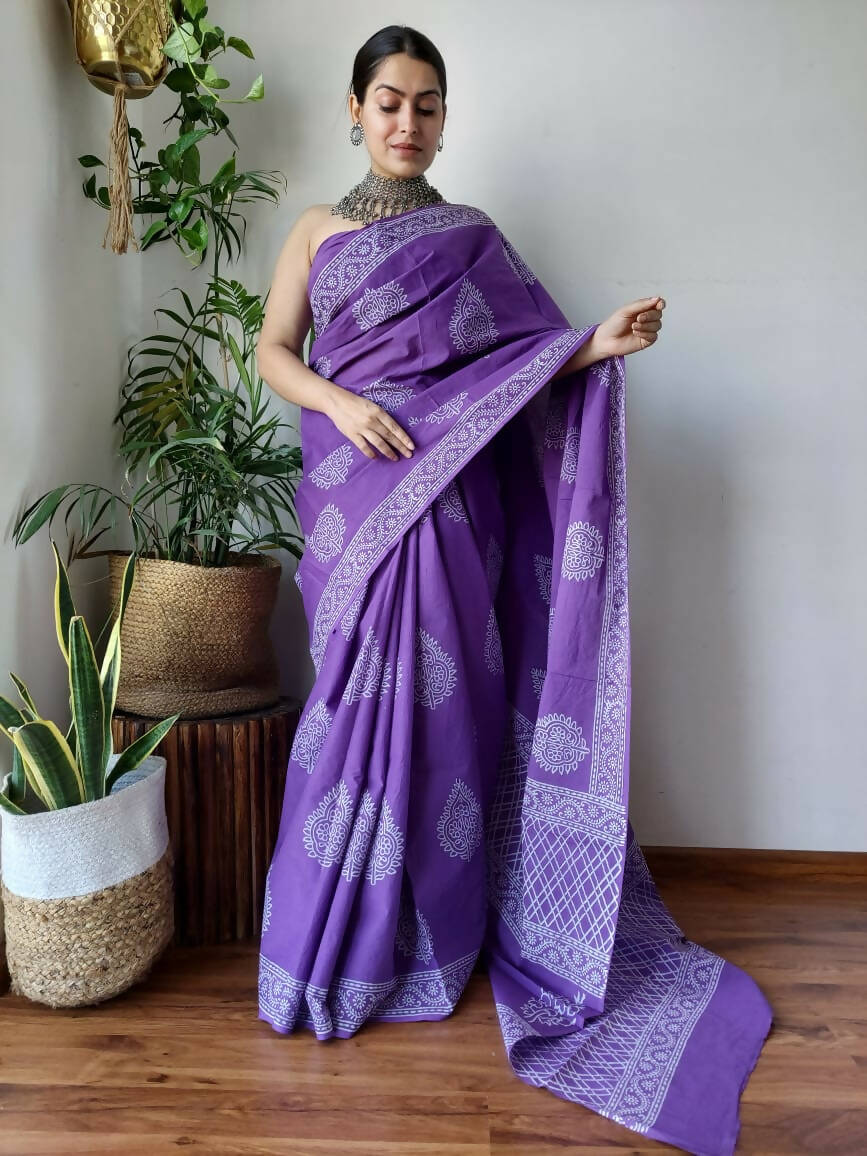 Soothing Sage Purple Cotton Pocket Saree