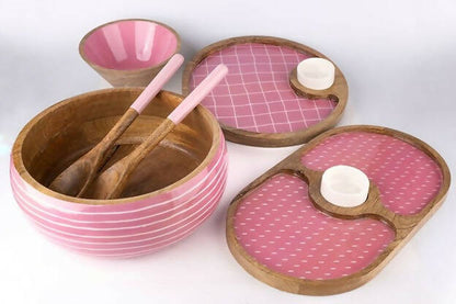 Salad Bowl + Server Set Wooden Blush Pink