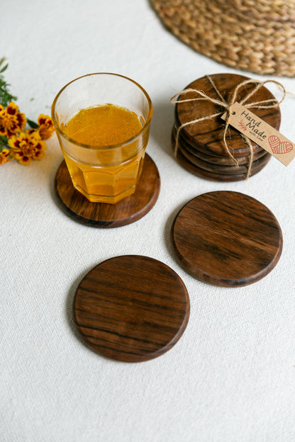 Solid Walnut Wood Round Coasters (Set of 4)