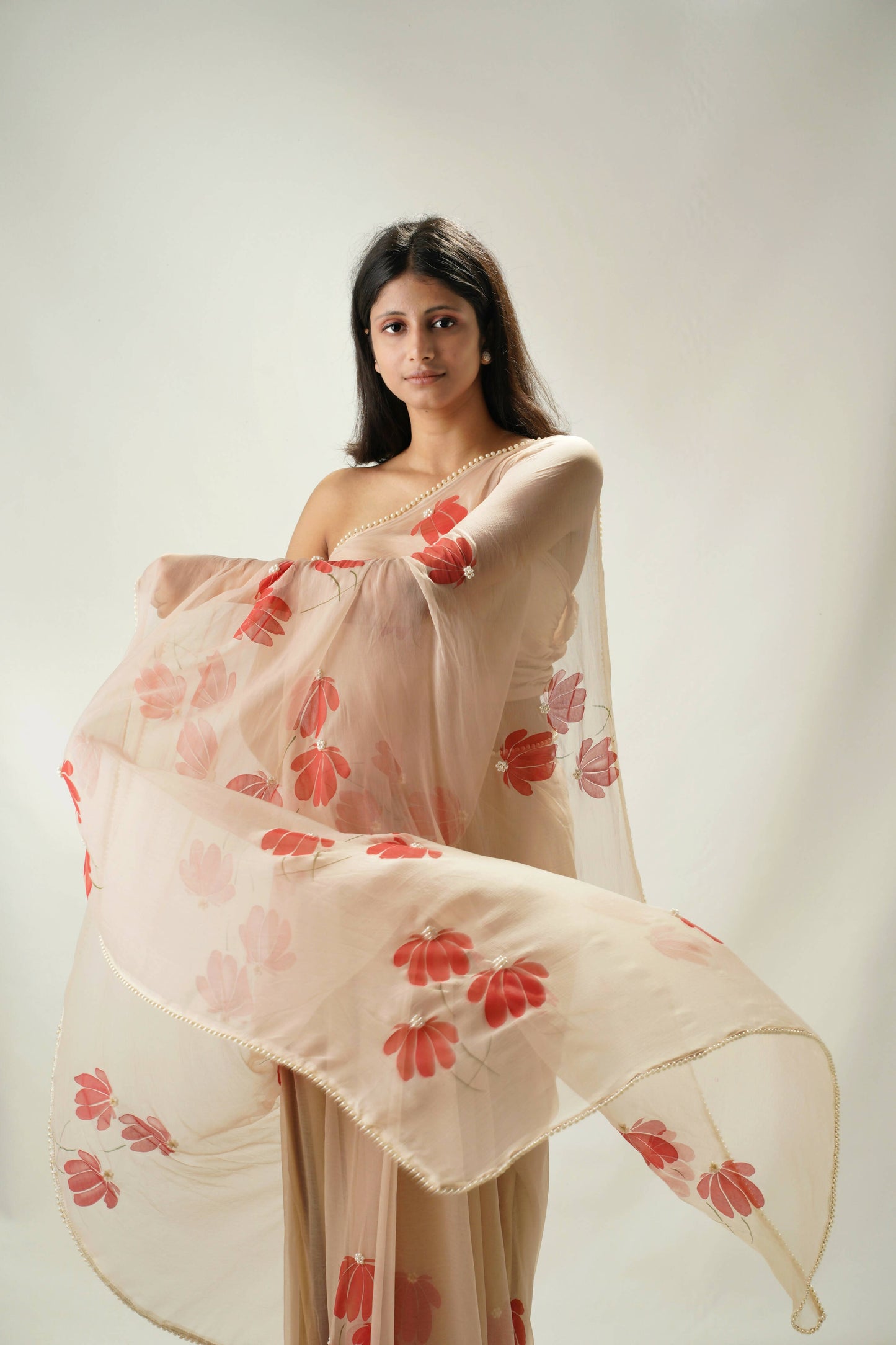 Half-Daisies Chiffon Pearl Saree