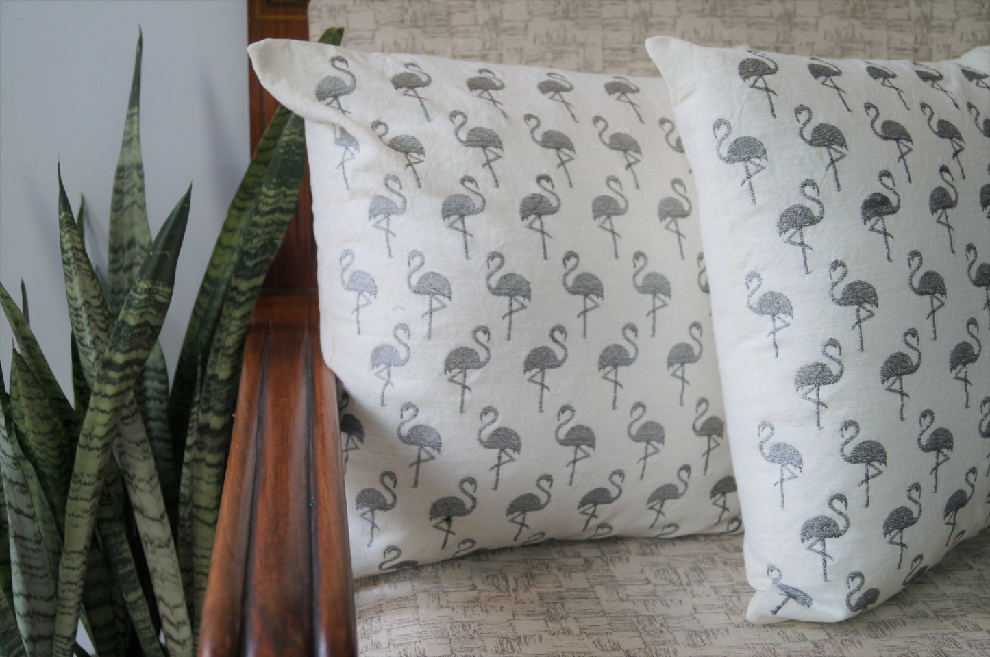 Flamingo Cushion Cover Ivory with Gunmetal Embroidery
