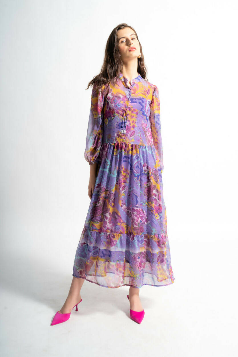 Paisley Print Tiered Maxi Dress