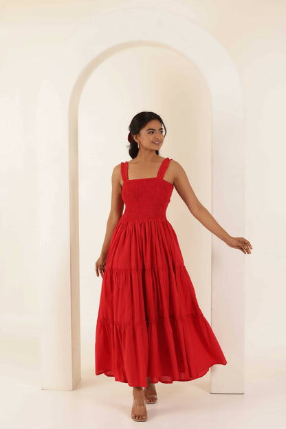 Red Maria Maxi Tiered Dress