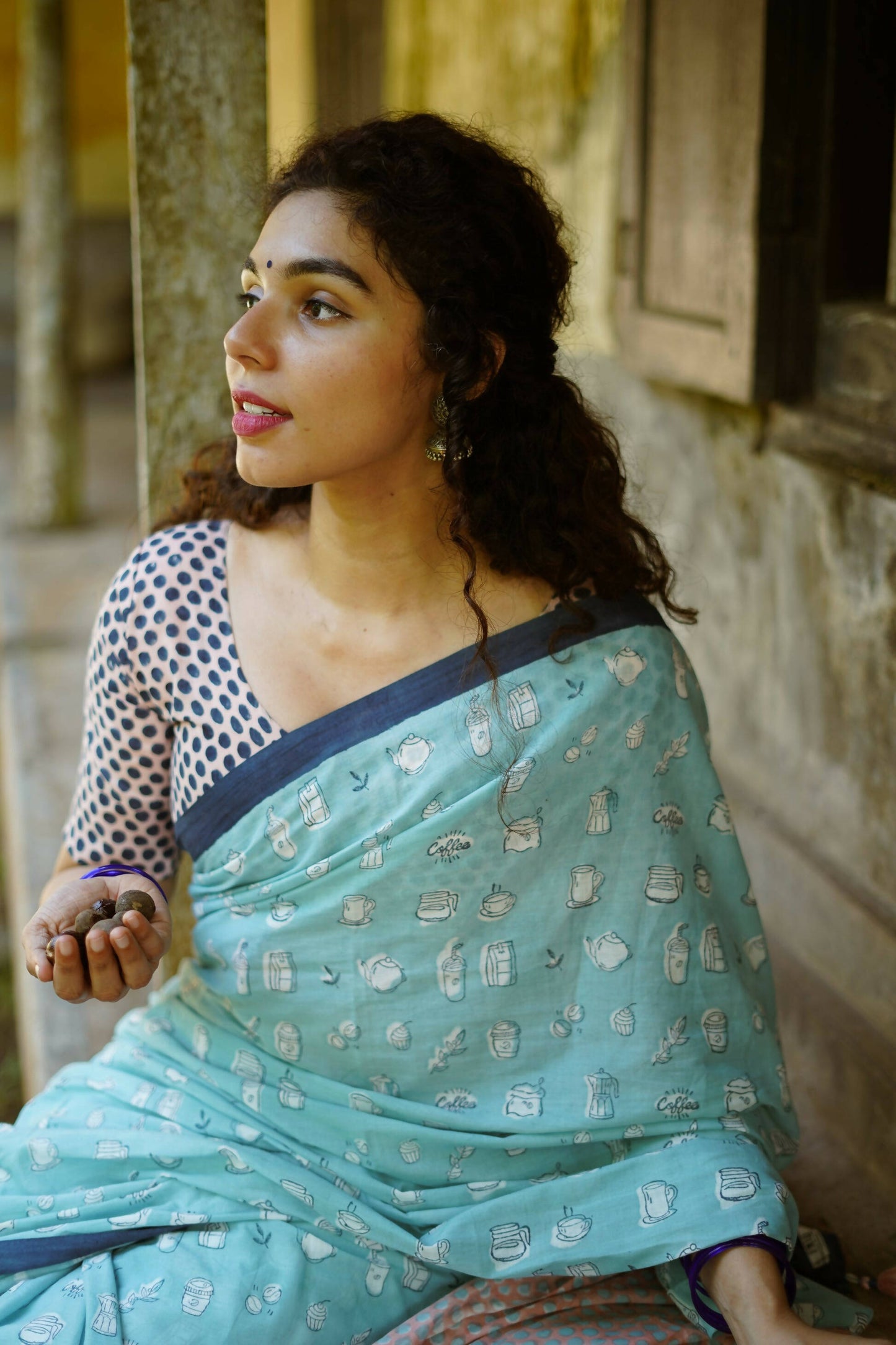 Minty Coffee Delight - Mul Cotton Saree