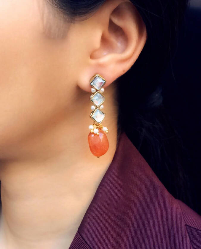 Natural Stone and Kundan Dangler Earrings