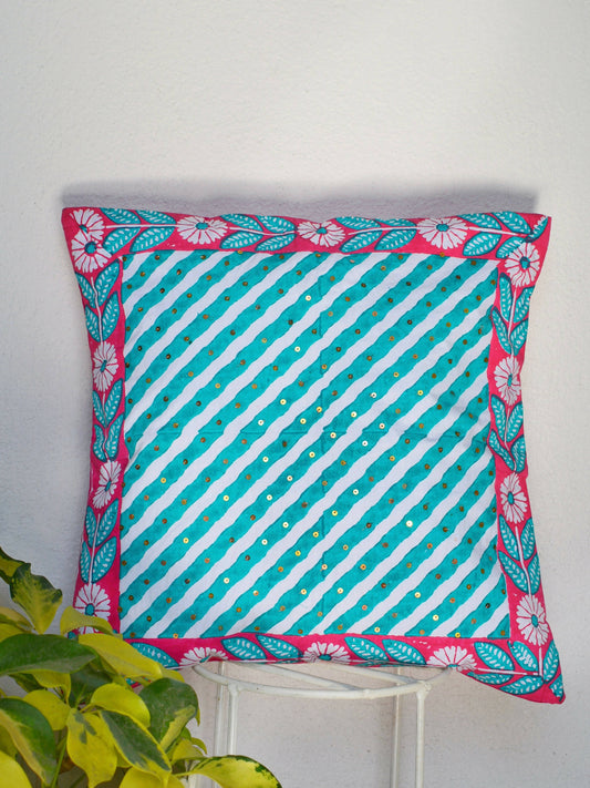 Striped Block Printed Cushion Cover