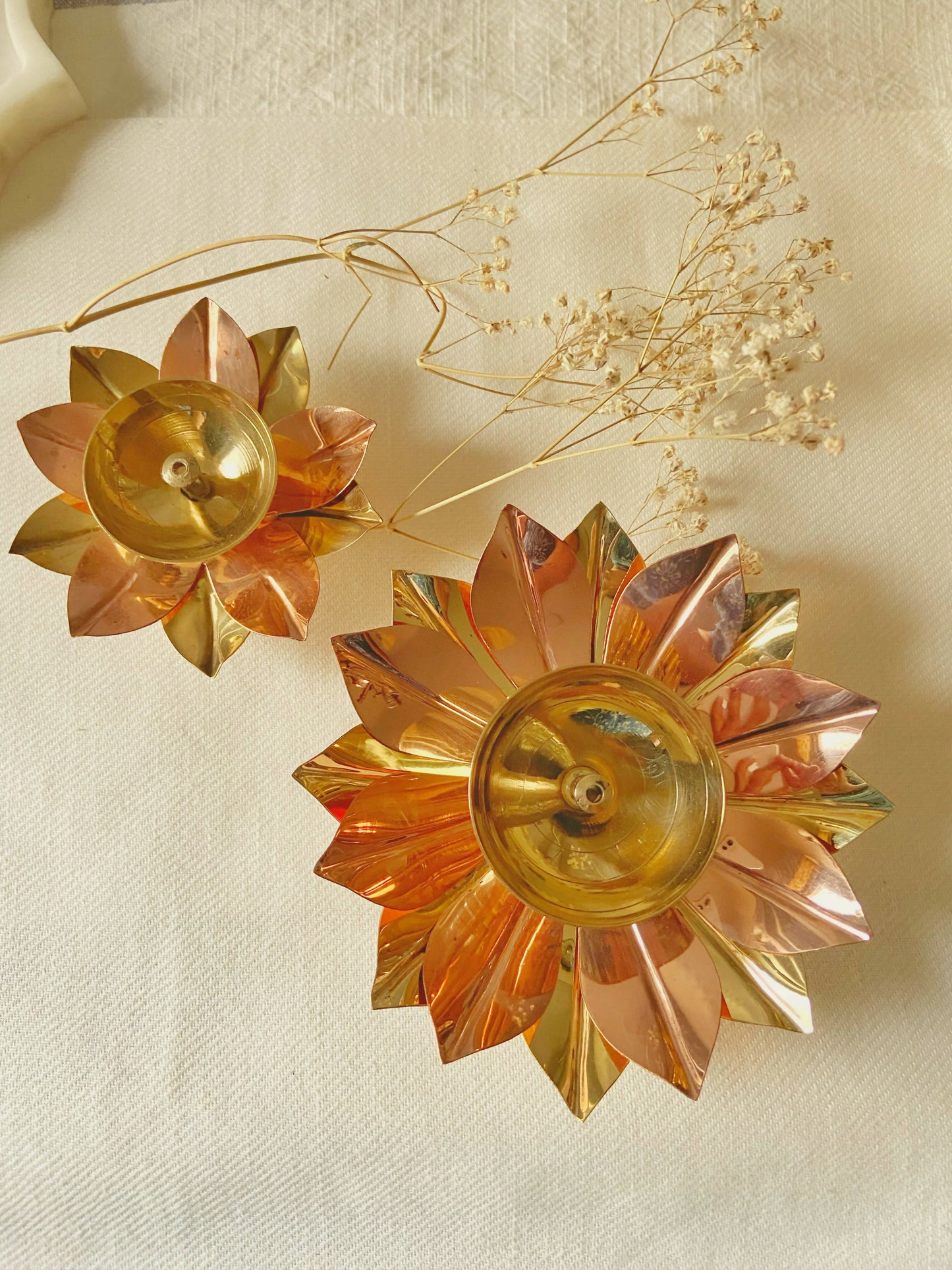 Festive Brass & Copper Lotus Diya set of 2