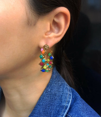 Kundan Square Hoop Earrings