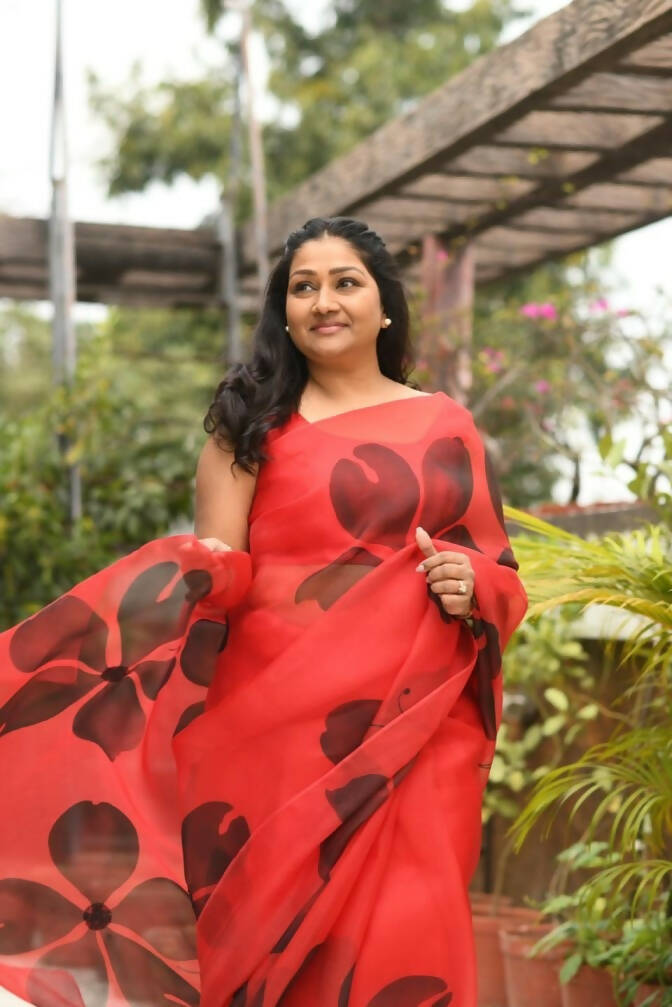 Stella Organza and Sequins Saree In Red