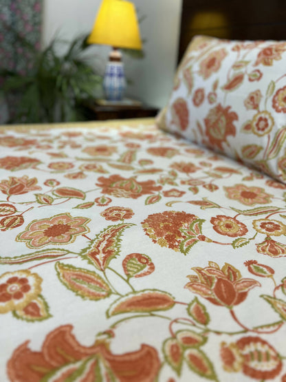 King Size | 90*108 Inches | Orange Floral