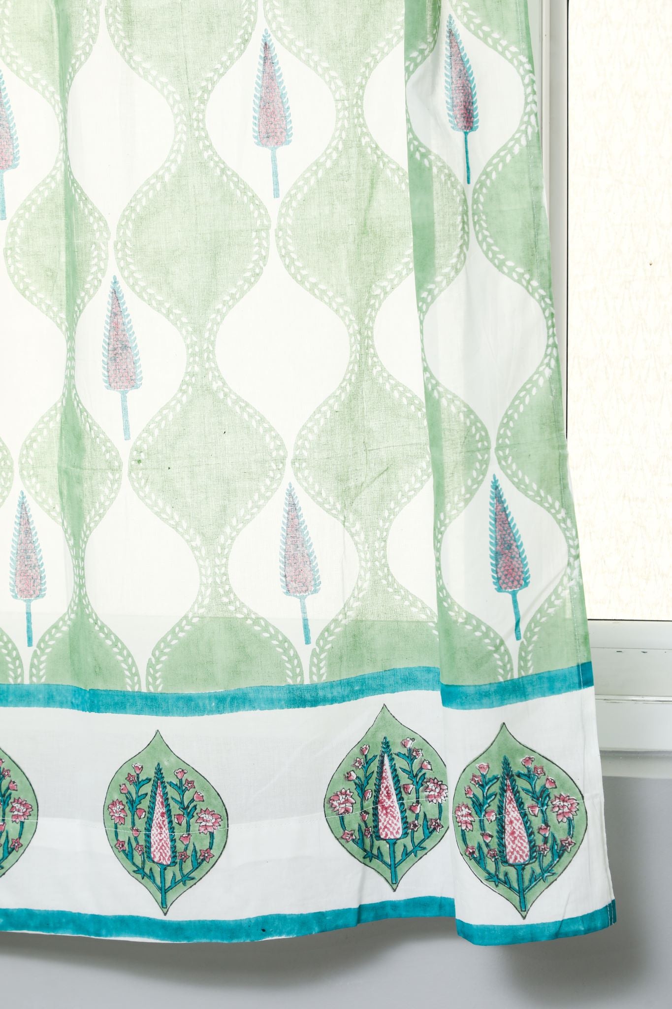 Aloe Palm Handblock Printed Cotton Window Curtain