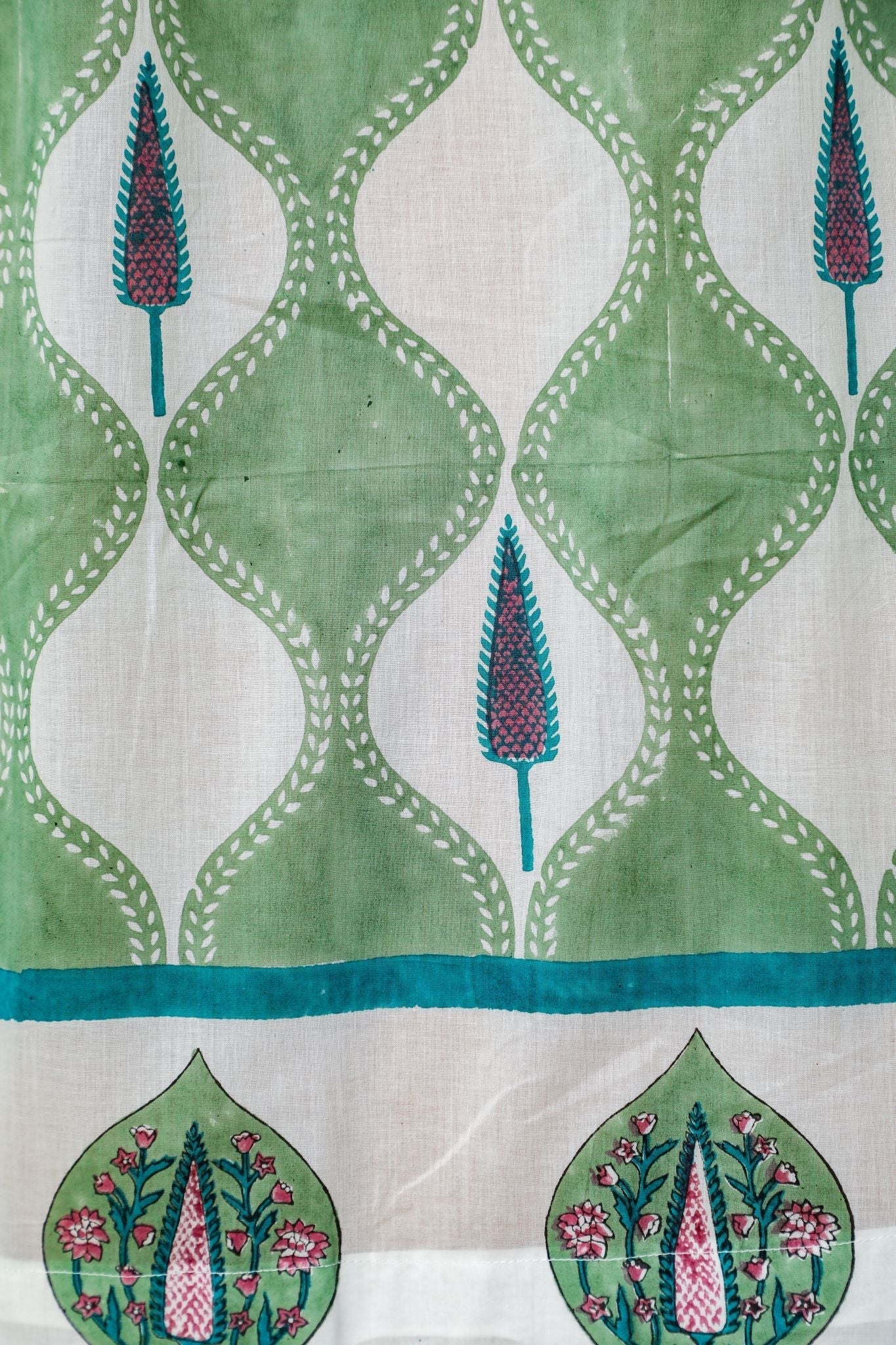 Aloe Palm Handblock Printed Cotton Window Curtain