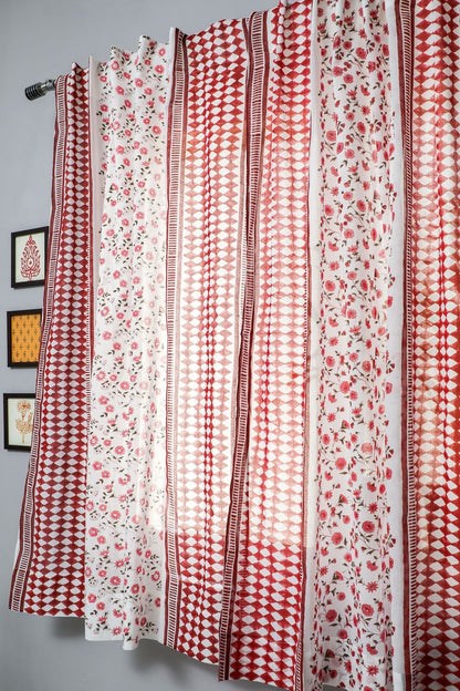 Anemone Orchid Handblock Printed Cotton Window Curtain