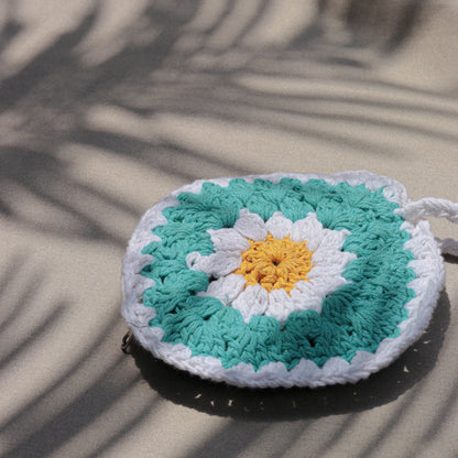 Blue Daisy crochet pouch