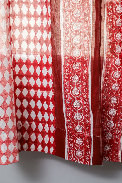 Artistic Red Illusions Handblock Printed Cotton Window Curtain