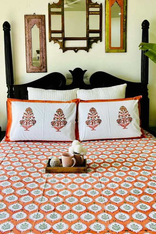 Gheru Hand Block Printed Cotton Bedsheet - King Size