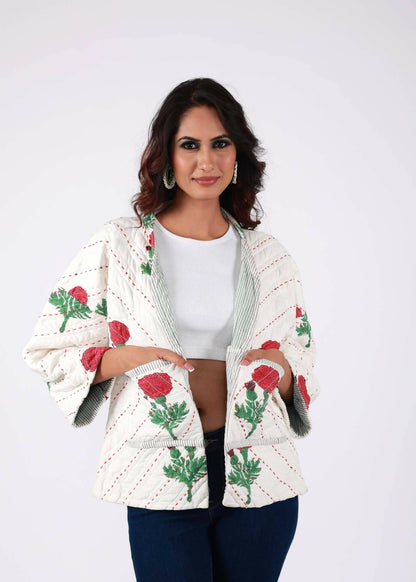 Swan Handblock Printed Ivory Jacket