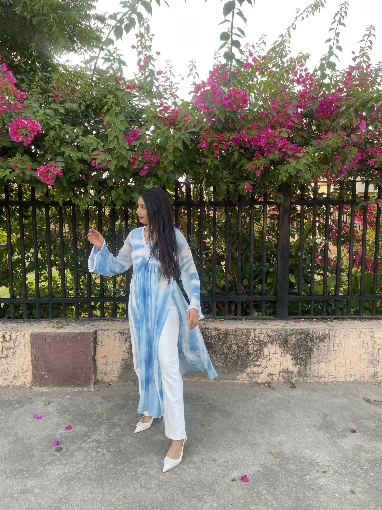 Blue and White Shibori Tie Dye Splash Kurta