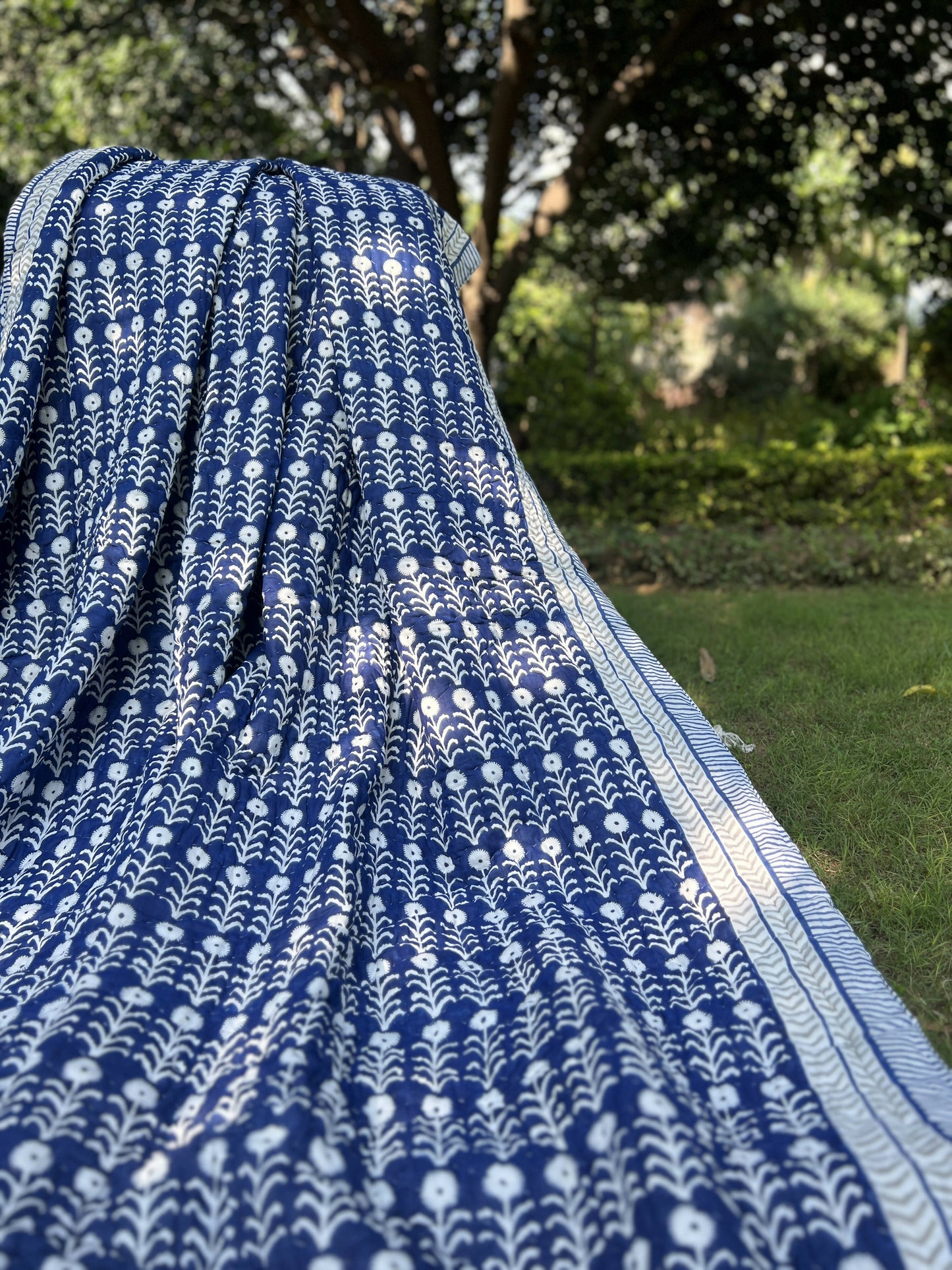 Reversible Hand Block Quilt | Blue Bloom