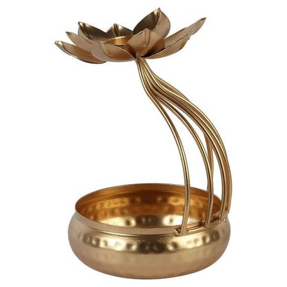 Gold Bowl Urli With Flower (Set of 2)