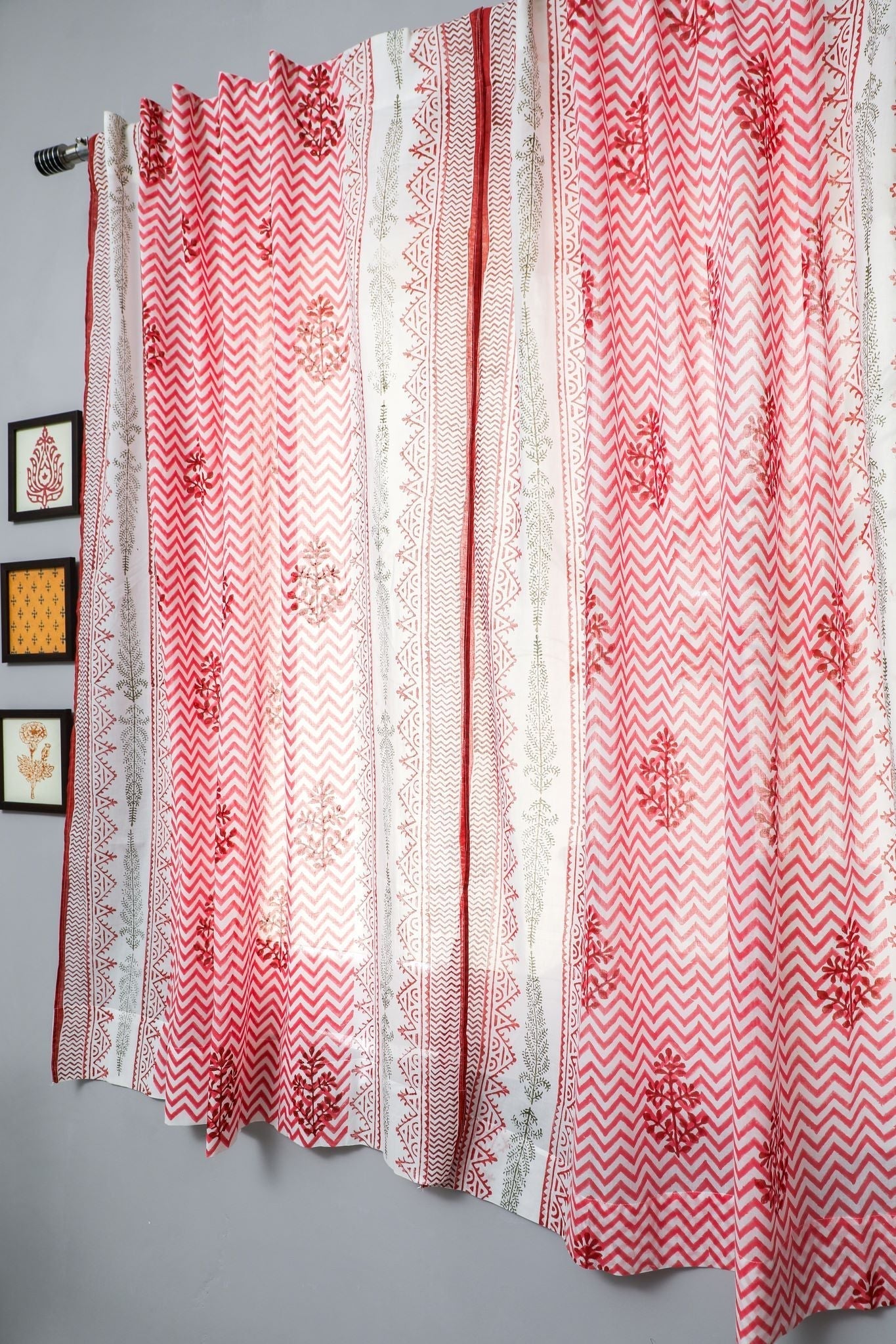 Blast colour red Handblock Printed Cotton Window Curtain