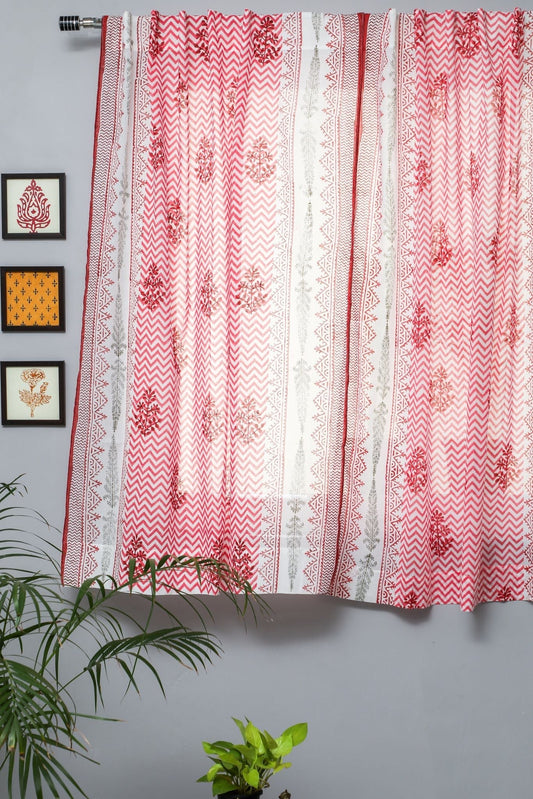 Blast colour red Handblock Printed Cotton Window Curtain