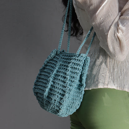 Ash Blue Ribbed crochet shoulder Bag