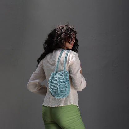 Ash Blue Ribbed crochet shoulder Bag