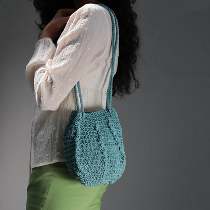 Ash Blue Ribbed crochet shoulder Bag