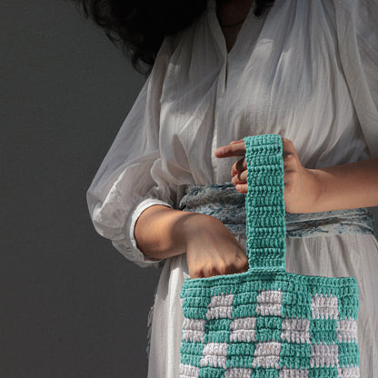 Blue Checkered crochet handbag